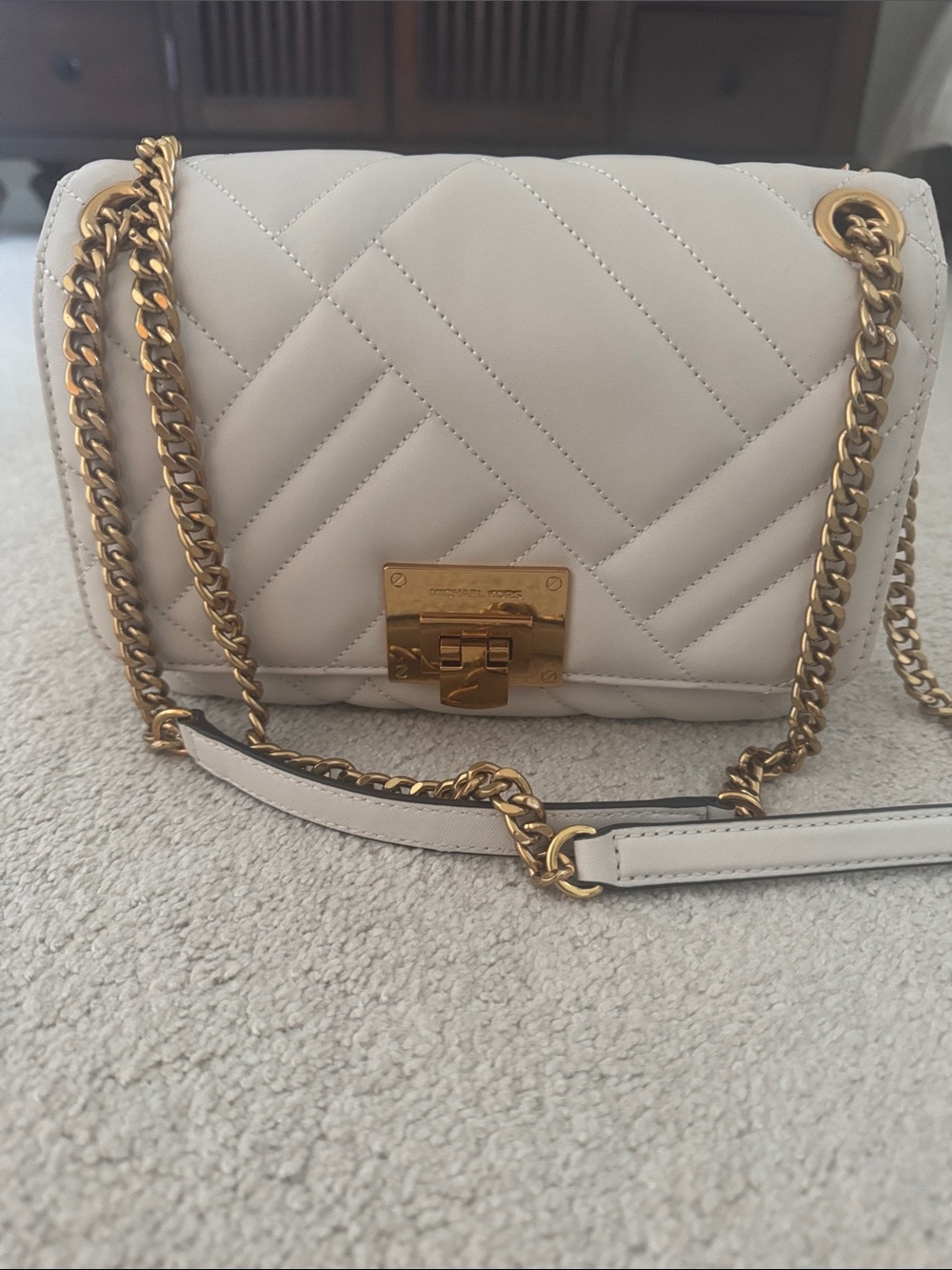 Michael Kors Quilted White Crossbody with Gold Chain